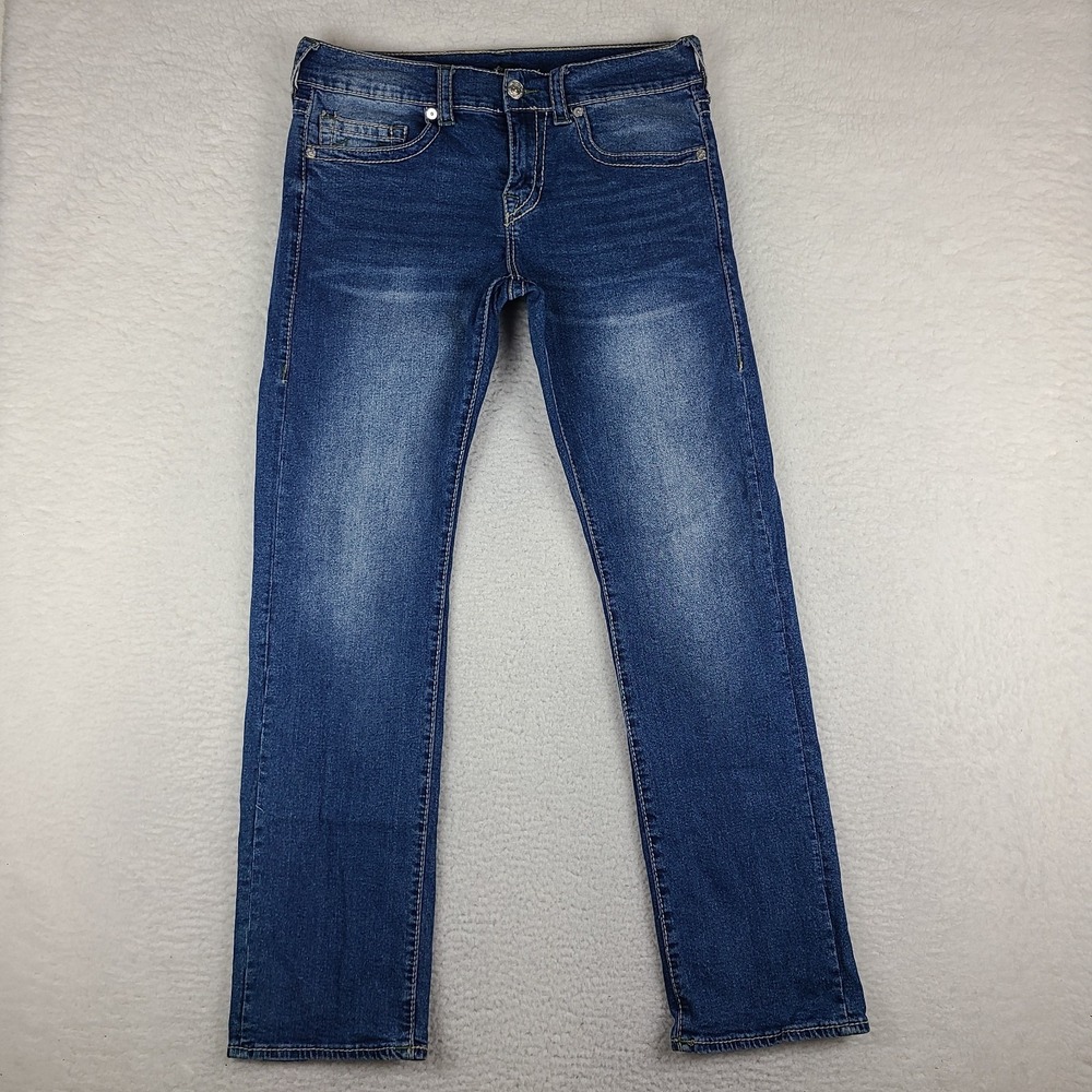 True Religion Jeans Mens 32x34 Blue Ricky BIG T Relaxed Straight Medium Wash